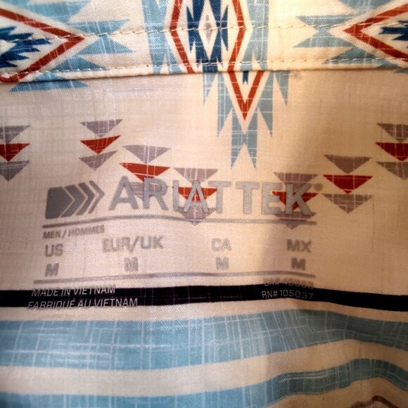 NWOT Ariat Men's Cream/ Blue Southwest Print VentTek Classic Fit Button-Down Sho - Picture 6 of 8